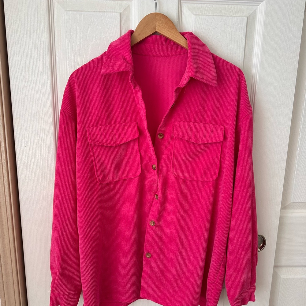 Bold Hot Pink Corduroy Button-Up Shirt - Picture 2 of 8